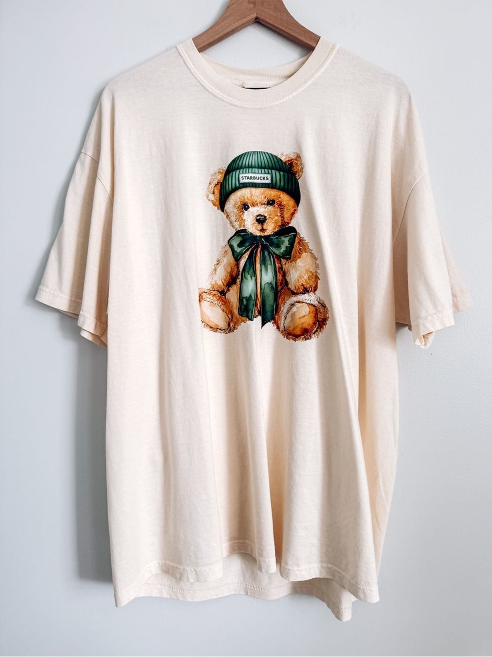 Comfort Colors Cream Teddy Bear Starbucks Graphic Cotton Shirt 2XL